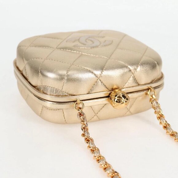 CHANEL Matelasse Chain Shoulder Bag Lamb Skin Gold CC Auth 130943V - Picture 7 of 15